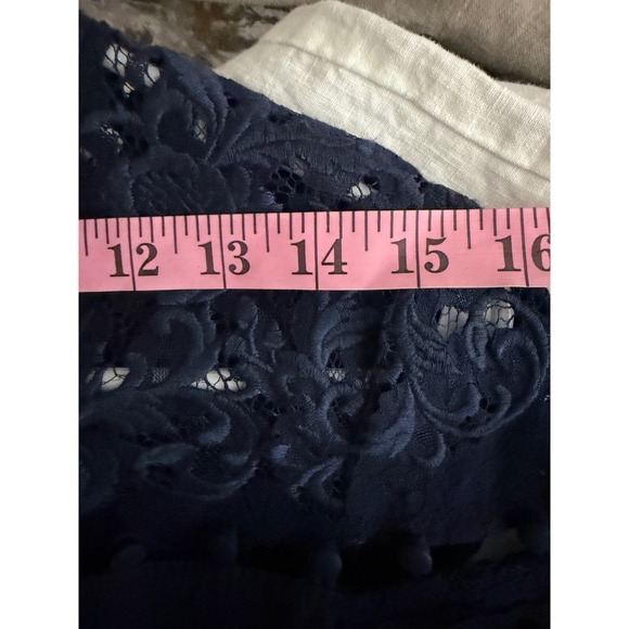 Sea New York Navy Lace Trimmed Cotton Eyelet Boho Blouse Top Size 10 - Picture 9 of 10